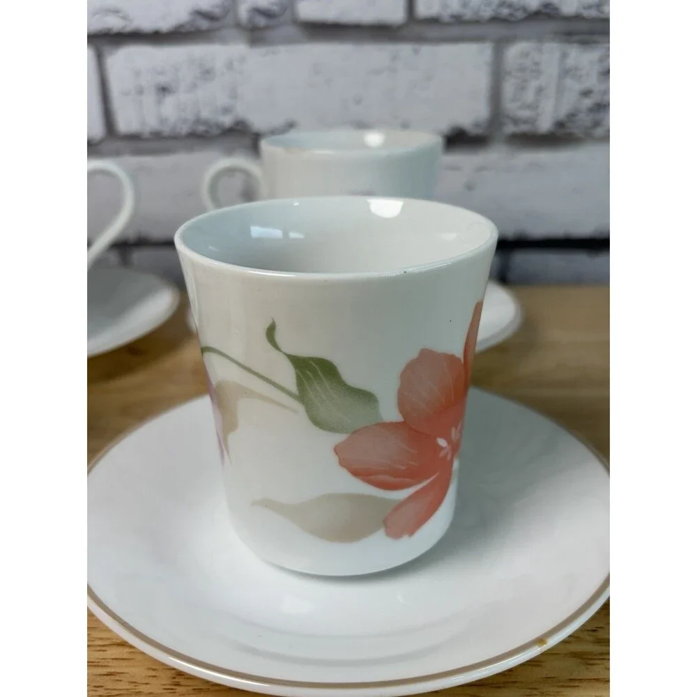 Corelle Corning PACIFICA Mugs And Saucer Set Of 4 Vintage
